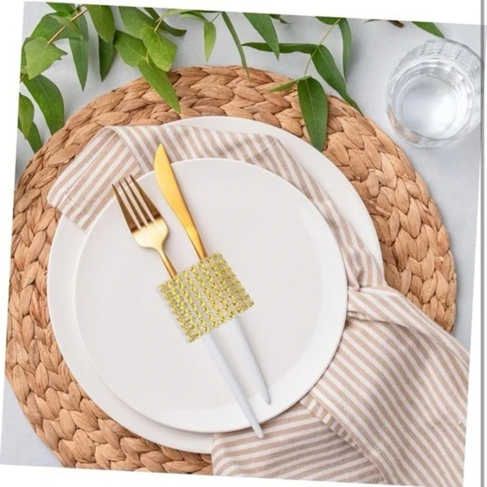 New 24pcs Decorative Napkin Rings with Rhinestones Inlaid Elegant Napkin Holders